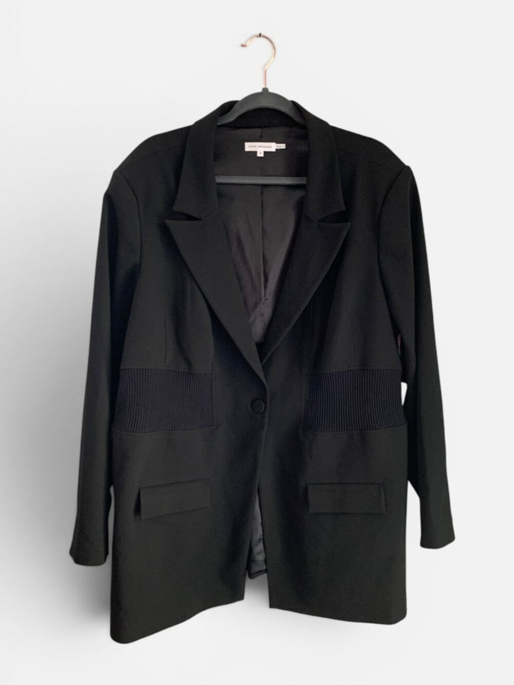 NWT Good American Rib Inset Blazer Black Size 7 4XL Oversized Jacket